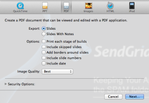 Keynote PDF export settings